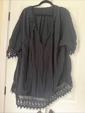 Free People Black Crochet-Trim Swim Coverup